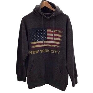 NYC  New York City American Flag Gray Sweatshirt Hoodie Men's Size M